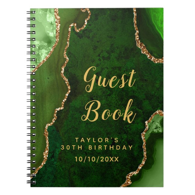 Green und Gold Agate Birthday Gästebuch Notizblock (Vorderseite)