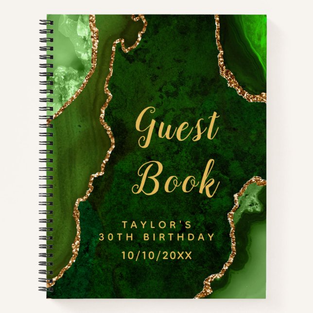 Green und Gold Agate Birthday Gästebuch Notizbuch (Vorderseite)