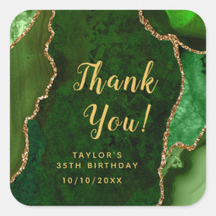 Green und Gold Agate Geburtstag Vielen Dank Quadratischer Aufkleber