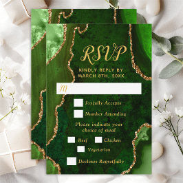 Green und Gold Agate Wedding Meal Choice RSVP Karte