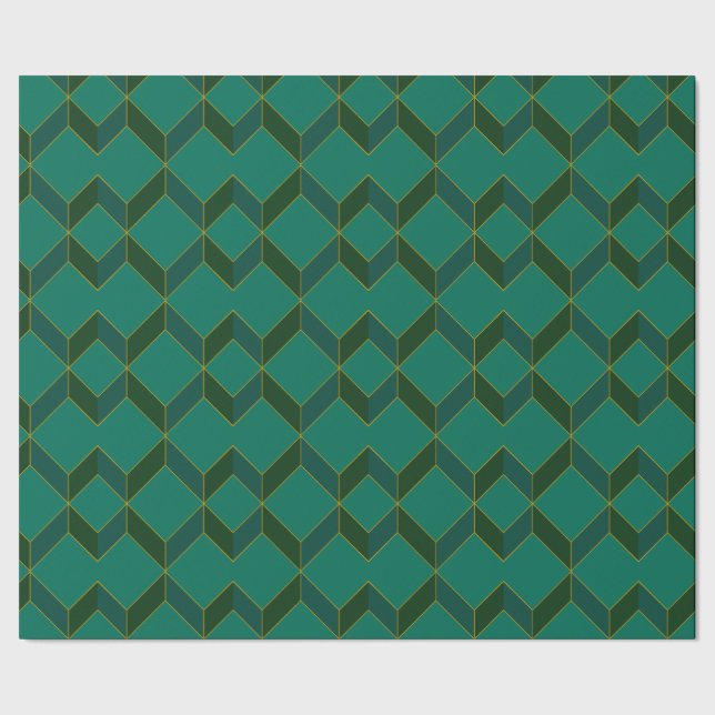 Green und gold Art Deco Diamant Wrapping Papier Geschenkpapier (Saum)