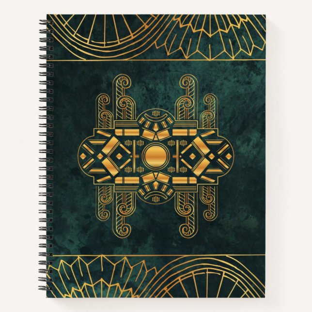 Green und Gold Art Deco Notizbuch (Vorderseite)