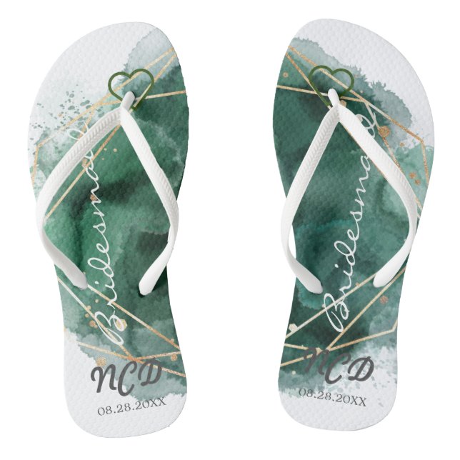 Green und Gold Bridesmaid für Monogram Flip Flops (Fußbett)