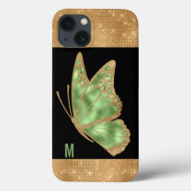 Green und Gold Butterfly Mit Monogramm