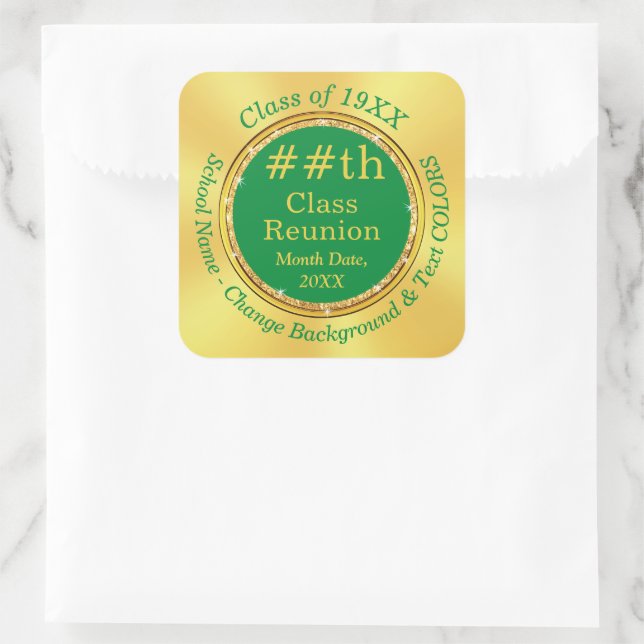 Green und Gold, Class Wiedersehen Stickers, Quadratischer Aufkleber (Tasche)
