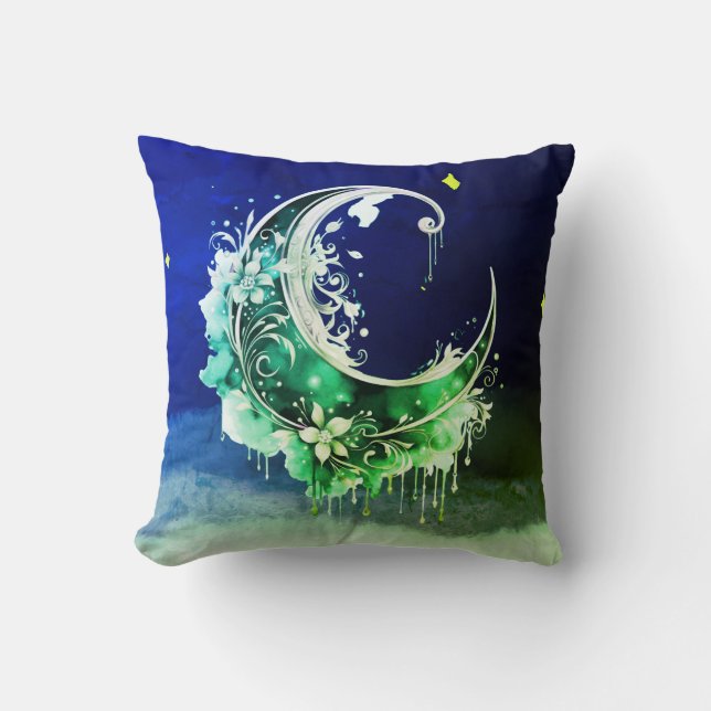 Green und Gold Crescent Moon Starween Kissen (Vorderseite)