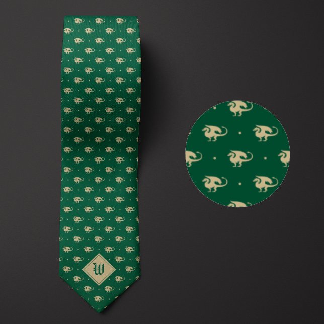 Green und Gold Dragon in Profil mit Monogram Krawatte (Von Creator hochgeladen)