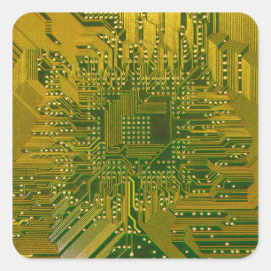 Green und Gold Electronic Computer Circuit Board Quadratischer Aufkleber