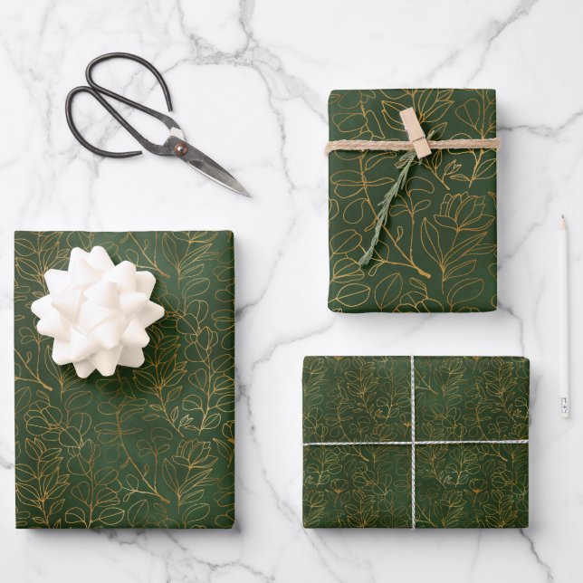 Green und Gold Eukalyptus Geschenkpapier Set (Vorderseite)
