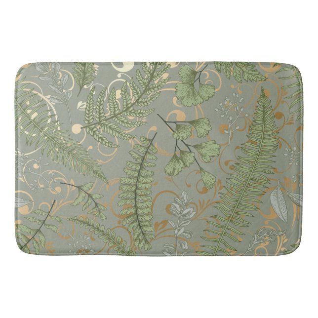 Green und Gold Fern Muster Badematte (Vorderseite)