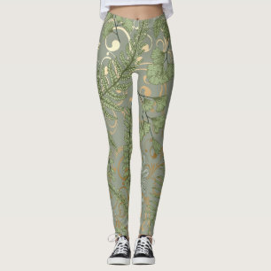 Green und Gold Fern Muster Leggings