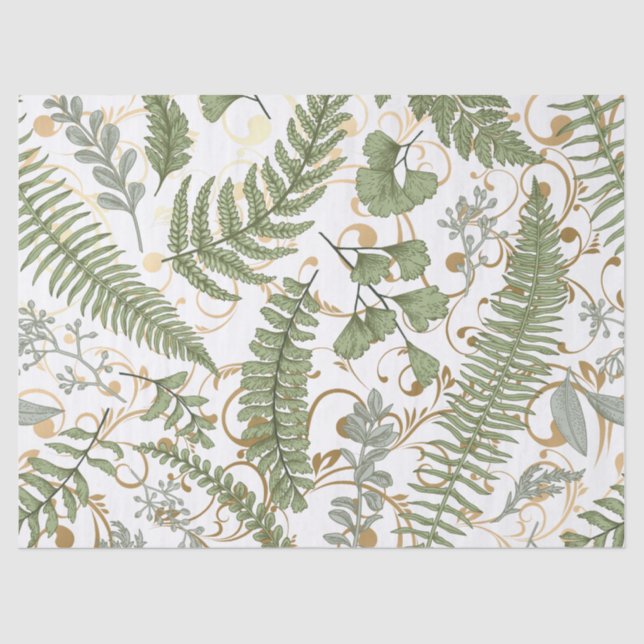 Green und Gold Fern Muster Seidenpapier (Vorderseite)