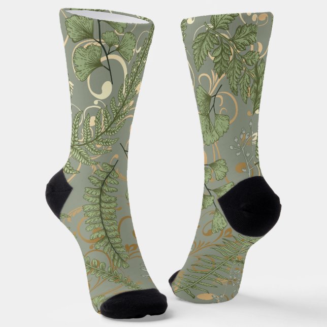 Green und Gold Fern Muster Socken (Gewinkelt)