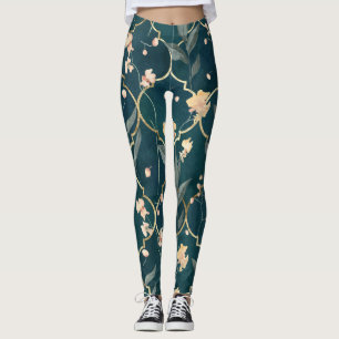 Green und Gold Floral Muster Leggings