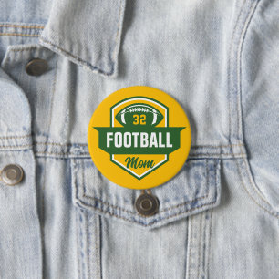 Green und Gold Football Mama Custom Jersey Number Button