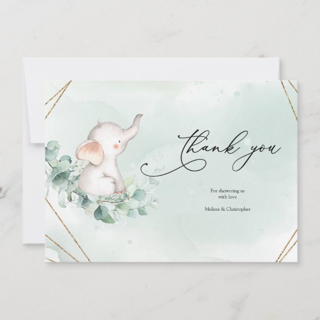 Green und Gold Geometric Frame Baby Dusche Dankeskarte (Vorderseite)