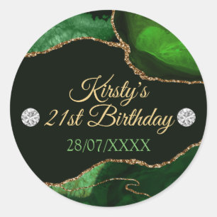 Green und Gold Glitzer Agate Birthday Runder Aufkleber