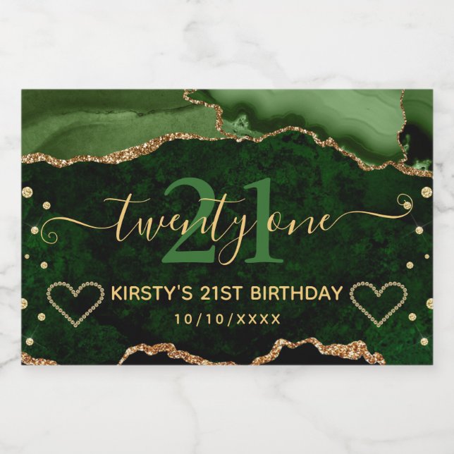 Green und Gold Glitzer Agate Marble 21. Geburtstag (Einzelnes Label)