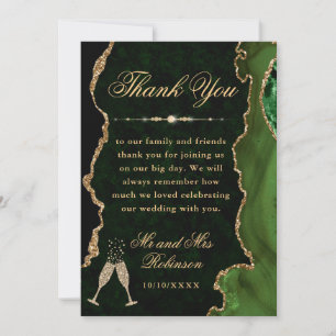 Green und Gold Glitzer Agate & Marble Wedding Dankeskarte