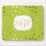 Green und Gold Glitzer City Dots Mousepad<br><div class="desc">Moderne und on-Trend Punkte von Imitaten Gold Glitzer auf einem limig grünen Hintergrund mit Monogramm.</div>