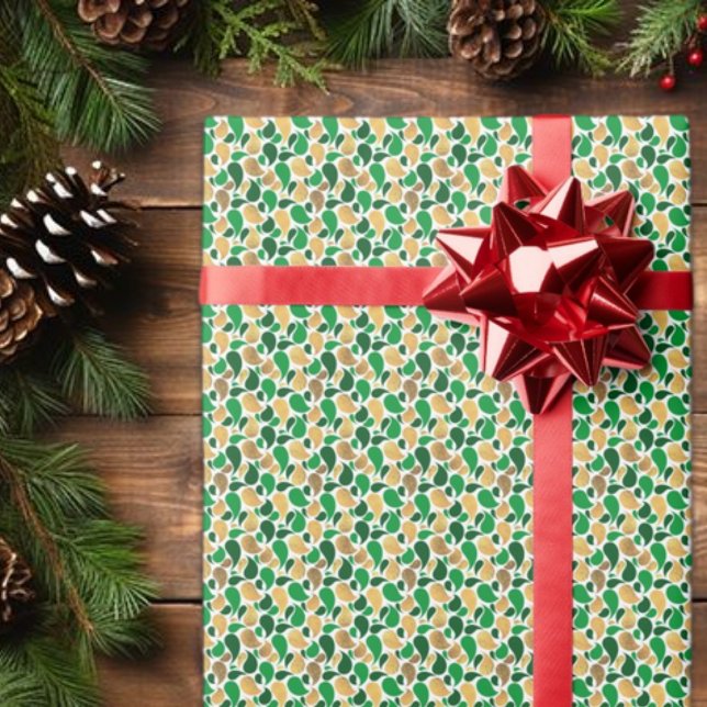 Green und Gold Glitzer Festive Pattern Fusion Geschenkpapier (Von Creator hochgeladen)