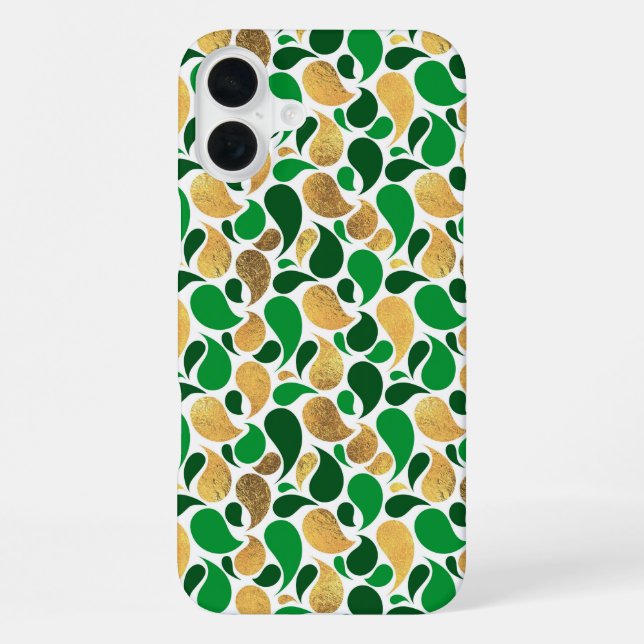 Green und Gold Glitzer Festive Pattern Fusion iPhone Hülle (Rückseite)
