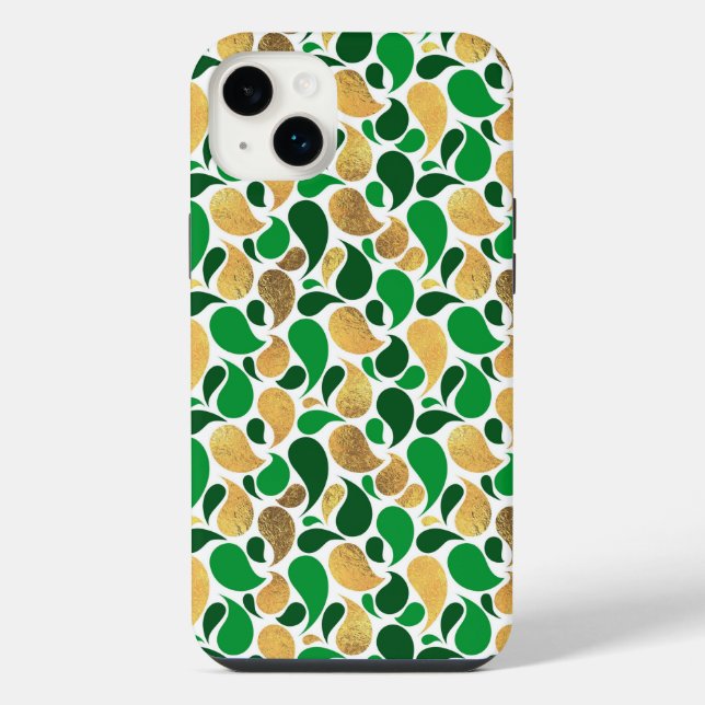 Green und Gold Glitzer Festive Pattern Fusion iPhone Hülle (Rückseite)