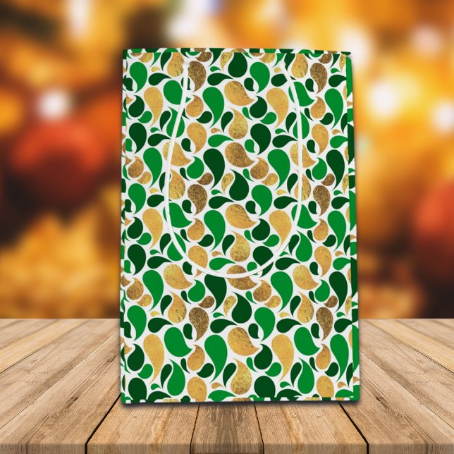 Green und Gold Glitzer Festive Pattern Fusion Mittlere Geschenktüte (Von Creator hochgeladen)