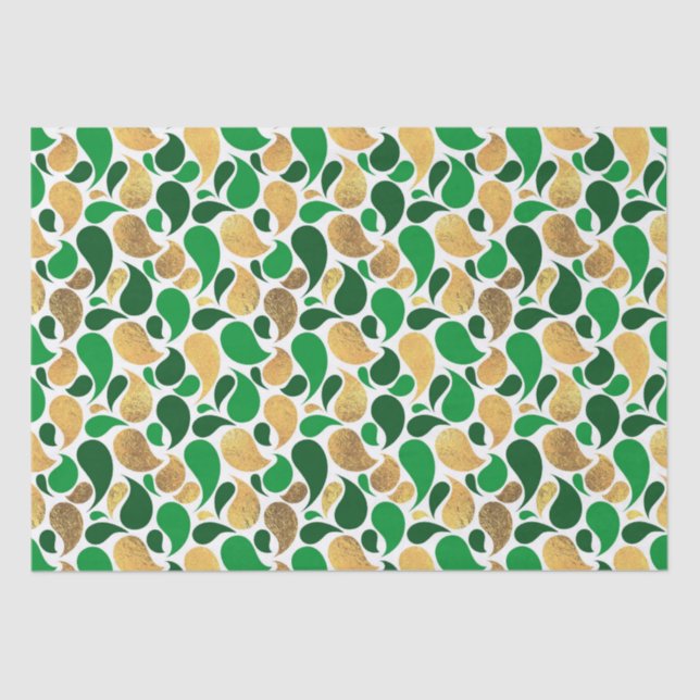 Green und Gold Glitzer Festive Pattern Fusion Seidenpapier (Vorderseite)