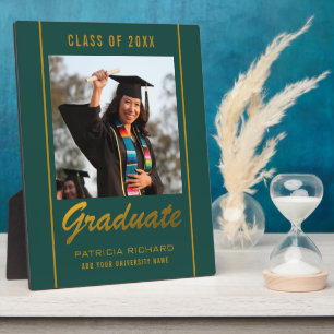 Green und Gold Grad Foto Abschluss Keepake Fotoplatte