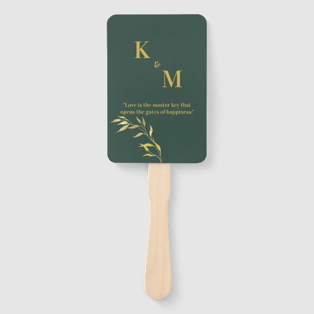 Green und Gold Hand Fan für Hochzeiten und Veranst Fächer (Vorderseite)