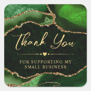 Green und Gold Imitate Glitzer Agate Small Busines Quadratischer Aufkleber