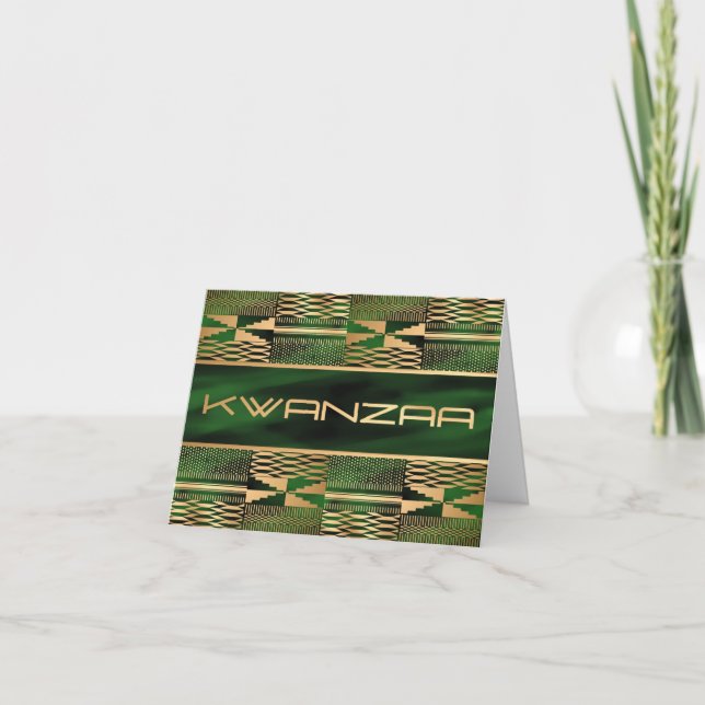 Green und Gold Kente Print "Happy Kwanzaa" Karte (Vorderseite)