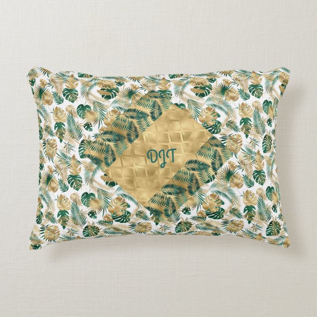 Green und Gold Leaf Accent Pillow Dekokissen (Vorderseite)