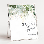 Green und Gold Leaf Gast Book Sign Poster<br><div class="desc">Dieses Gästebuchschild aus Grün und Blattgold wurde entworfen, um Ihren schlichten und dennoch eleganten boho Empfang zu vervollständigen. Es zeichnet sich durch moderne, grüne und weiße Eukalyptusblätter, Farnfolien, eine prächtige Blume und minimale Blätter aus Goldfolie aus. Diese Elemente geben das Gefühl eines skurrilen, bezaubernden Waldes, perfekt für jede rustikale, böhmische...</div>