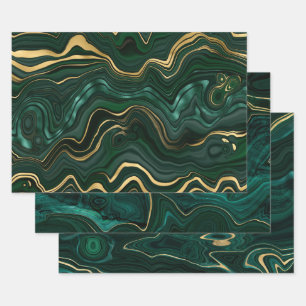 Green und Gold Malachite Gemstone Geschenkpapier Set