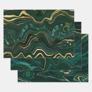 Green und Gold Malachite Gemstone Geschenkpapier Set