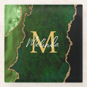 Green und Gold-Marmor Agate Glasuntersetzer