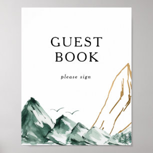 Green und Gold Mountain Guest Book Sign Poster