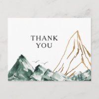 Green und Gold Mountain Wedding Danke Postcard