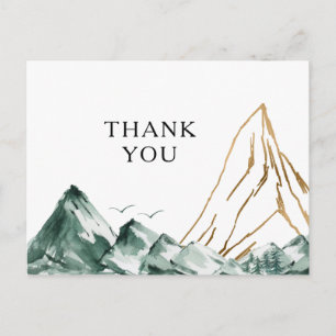 Green und Gold Mountain Wedding Danke Postcard Postkarte
