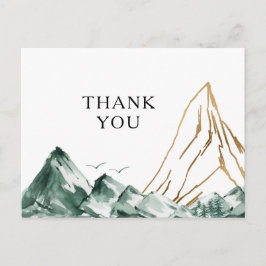 Green und Gold Mountain Wedding Danke Postcard Postkarte
