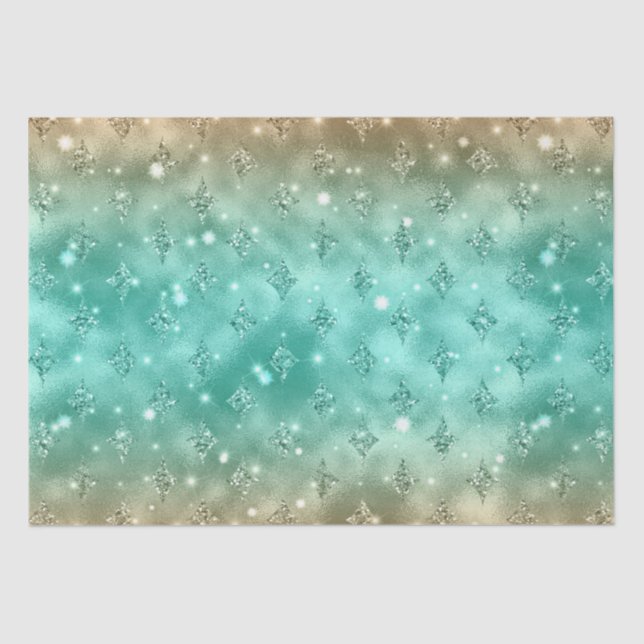 Green und Gold Ombre Glitzer Celestial Muster Seidenpapier (Vorderseite)