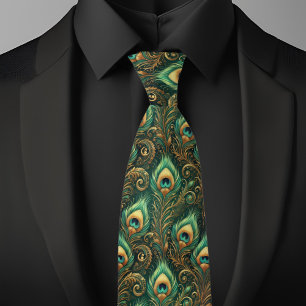 Green und Gold Peacock Feather Necktie Krawatte