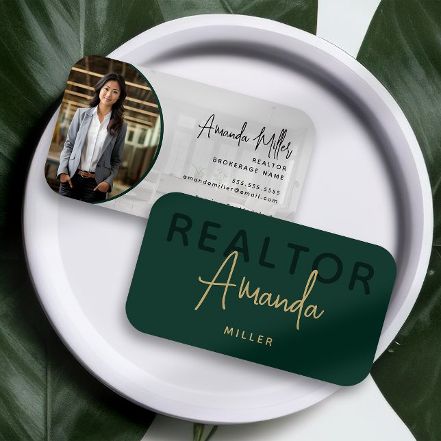 Green und Gold Realtor Broker Real Anwesen Agent Visitenkarte (Von Creator hochgeladen)