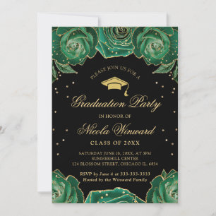Green und Gold Rose Border Floral Abschluss Einladung
