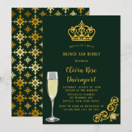 Green und Gold Royal Crown Brunch und Bubbly Einladung