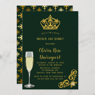 Green und Gold Royal Crown Brunch und Bubbly Einladung