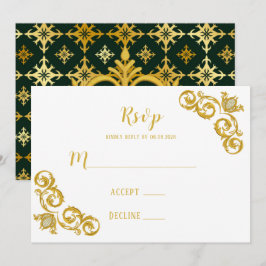 Green und Gold Royal Wedding RSVP Cards Einladung
