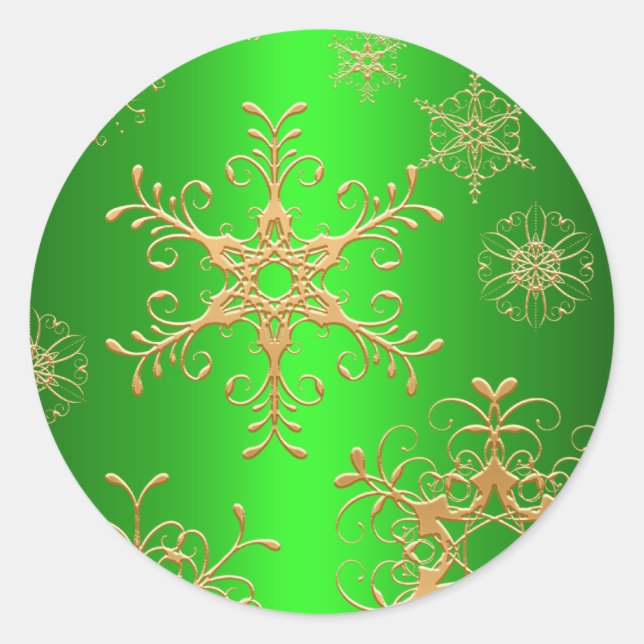 Green und Gold Snowflake Sticker (Vorderseite)